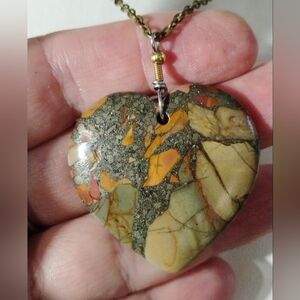 Mosaic Pyrite Jasper Heart Pendant Necklace